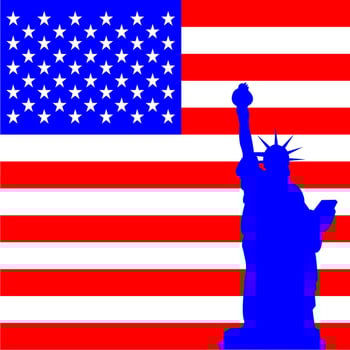 independence day poster, banner, flyer, background, template, with the greeting, usa flag, decoration, and American famous landmarks in the background. vector