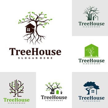 Set of Tree House logo design Template. Creative House Tree logo vector illustration.
