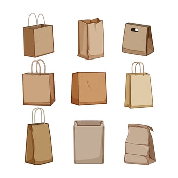 paper lunch bag set cartoon vector illustration