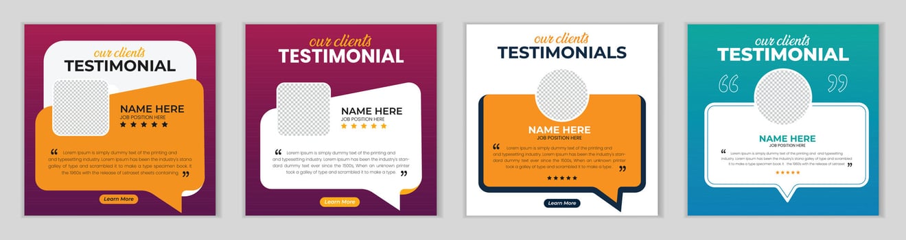 Client feedback social media post banner template. Customer feedback testimonial social media post or web banner template. client testimonials social media post banner design bundle. vector