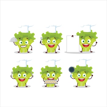 Cartoon character of lettuge with various chef emoticons vector