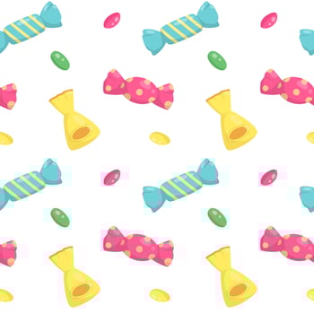 Vector pattern with blue, pink and yellow candies