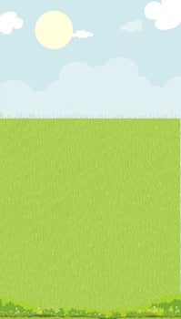 Sky blue with cloud background,Spring landscape with green grass field Vertical Nature Summer rural with copy space,Cute Cartoon vector illustration backdrop banner for Easter