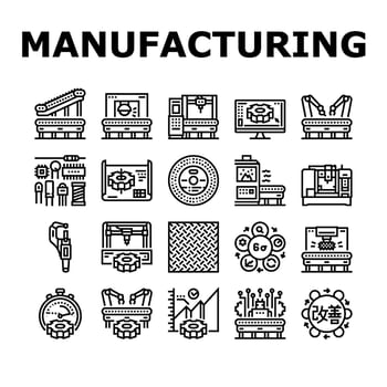 manufacturing industry factory icons set vector