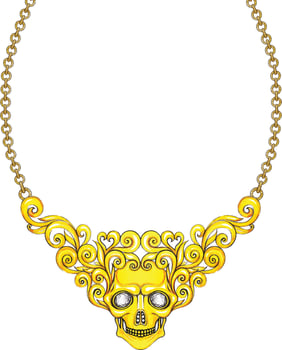 Jewelry design art vintage mix skull gold necklace hand drawing and painting make graphic vector. vector