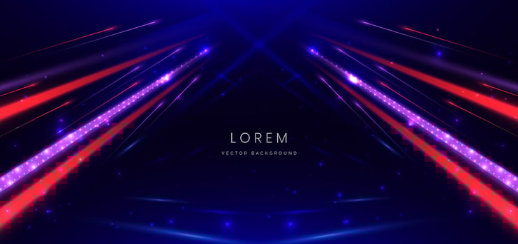Abstract technology futuristic glowing neon red and purple light lines with speed motion movingon dark blue background. vector