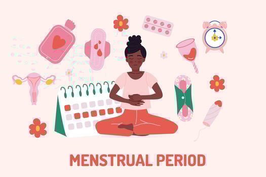 Menstruation period flat design background with African American woman vector