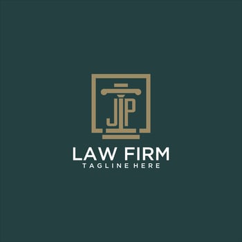 JP initial monogram logo for lawfirm with pillar design in creative square vector
