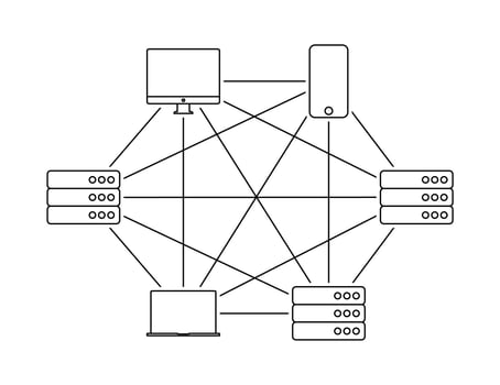 Visualization of the action of the Internet Web 3.0. Structure of servers and devices vector