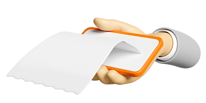 3d hand holding smartphone with bill receipt paper icons isolated. hand using mobile phone, invoice, electronic bill, minimal concept, 3d render illustration png