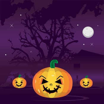 Happy pumpkins in a gloomy night. Halloween season - Vector