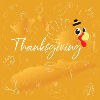 Happy thanksgiving day card with a girl cartoon - Vector