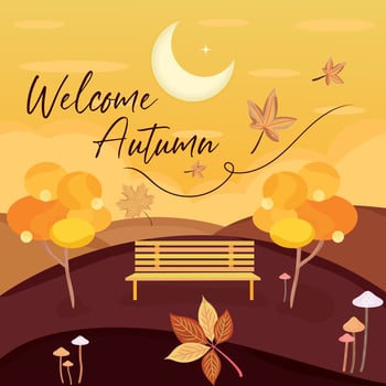 Colored autumn seasonal landscape view Vector illustration