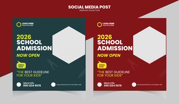 School education admission social media post and web banner vector