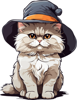 Cute Persian Cat with Halloween Hat Illustration AI Generative png