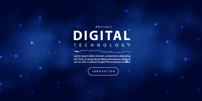 Digital technology internet network speed connection blue background, cyber nano information, abstract science communication, innovation futuristic tech data, Ai big data, lines dots illustration vector