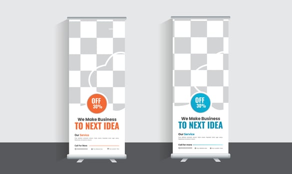 Business Roll Up Banner stand. Presentation concept. Abstract modern roll up background. Vertical roll up template billboard, banner stand or flag design layout. Poster for conference, forum, shop vector