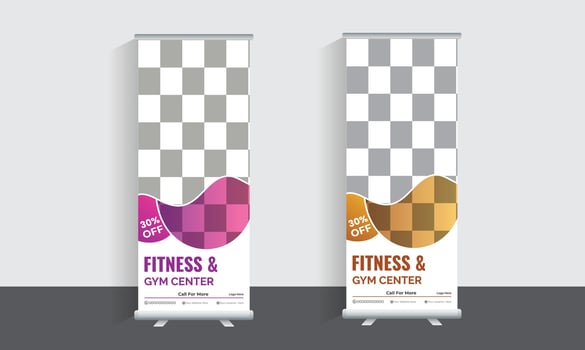 Fitness roll up banner design vector