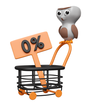 3d halloween day concept with cute owl perched on shopping carts, discount sign isolated. holiday party, 3d render illustration png