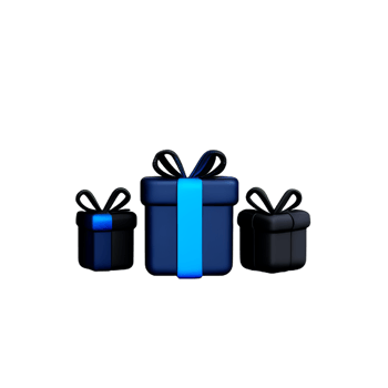 3d set of blue black gold gifts with white gold ribbon png