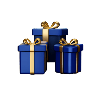 3d set of blue black gold gifts with white gold ribbon png