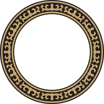 Vector golden and black round Kazakh national ornament. Ethnic pattern of the peoples of the Great Steppe, Mongols, Kyrgyz, Kalmyks, Buryats. circle, frame border..