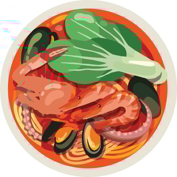 Top View Jjamppong Korean Seafood Noodle Soup Illustration Vector