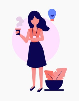 Illustration vector graphic of a woman with coffee find an idea