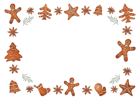 Watercolor frame with star anise, sea buckthorn branch, Christmas gingerbread cookies decorated with white icing. Winter illustration for the design of greetings, package png