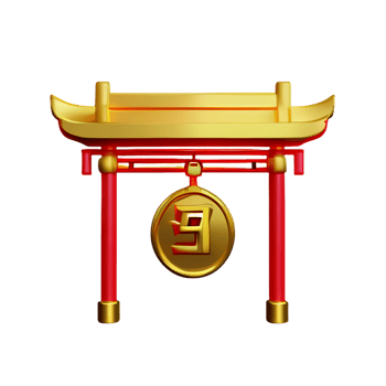 chinese new year icon gold temple gate 3d render png