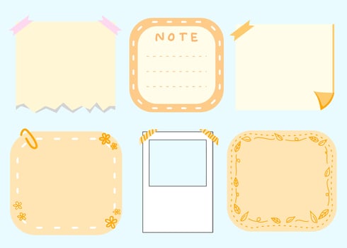 Set of Paper memo, note memo, sticky note, frame, reminder in vector illustration using for design or decoration