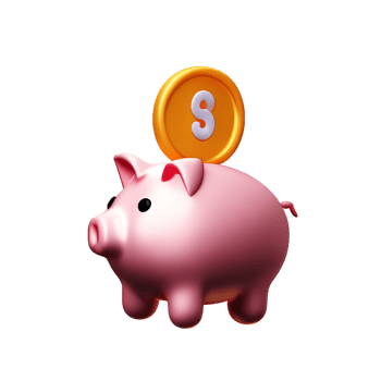 cute piggy bank with dropping coin 3d render icon png