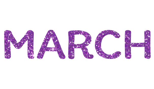 Purple glitter MARCH Letters Icon. March sign. Design for decorating, background, wallpaper, illustration. png