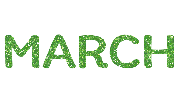 Green glitter MARCH Letters Icon. March sign. Design for decorating, background, wallpaper, illustration. png