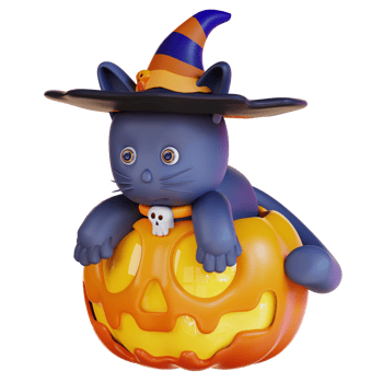3d illustration of cat and pumpkin png