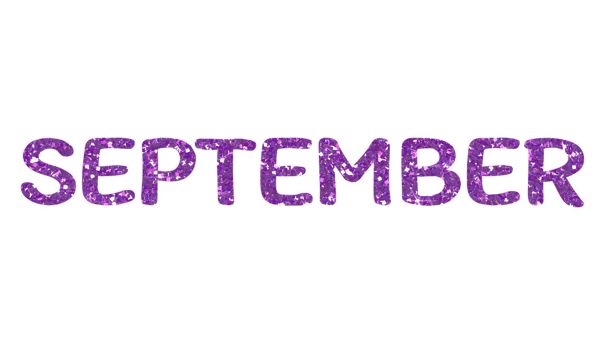 Purple glitter SEPTEMBER Letters Icon. September sign. Design for decorating, background, wallpaper, illustration. png