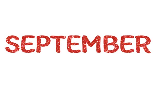Red glitter SEPTEMBER Letters Icon. September sign. Design for decorating, background, wallpaper, illustration. png