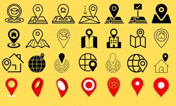 Map pin, location pointers, vector set illustration