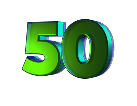 Number 50 3D render with Green color png