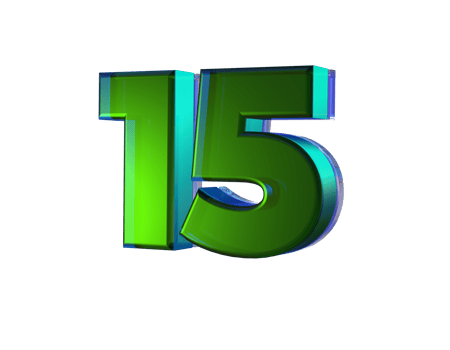 Number 15 3D render with Green color png