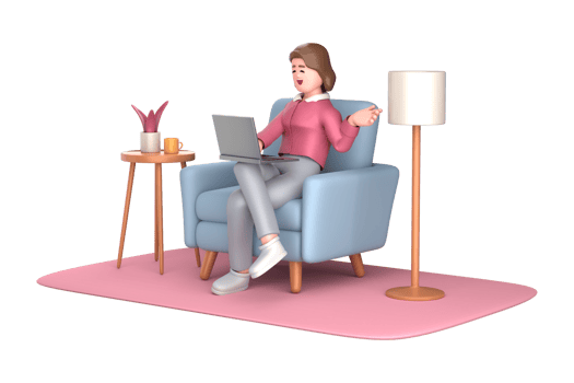 3d business woman executive pose sitting with laptop thinking about idea isolated on transparent background, 3d rendering png