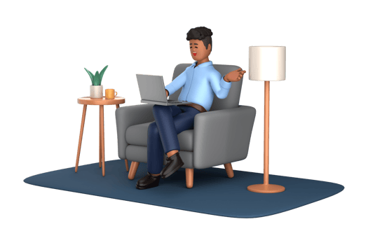 3d businessman executive pose sitting with laptop thinking about idea isolated on transparent background, 3d rendering png