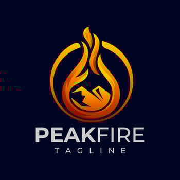 Modern volcano mountain peak fire flame logo design vector