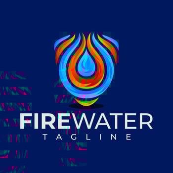 Colorful gradient fire water shield logo design vector