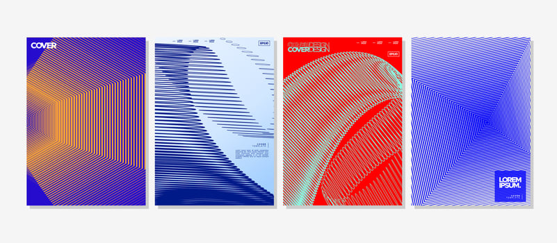 Set of modern dynamic line flow abstract cover design vector