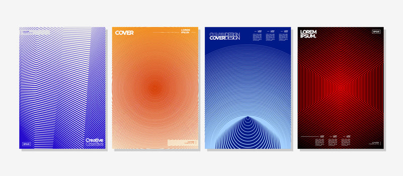 Set of minimalist modern dynamic line abstract cover design vector