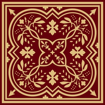 Vector red floral square ornament. Patterns of the peoples of Europe. Greek and Roman stencil.