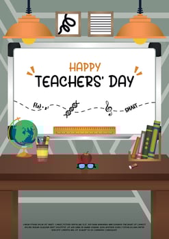 Poster Template Happy Teachers' Day With Classroom Themes Illustration V5 vector