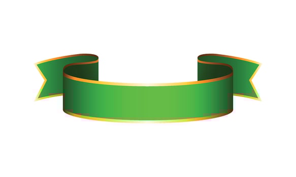 Vector realistic decorative satin green and golden ribbon icon on white background vector illustration