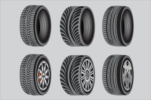Car tires and tire tread patterns vector.various car tires, car outer tires vector